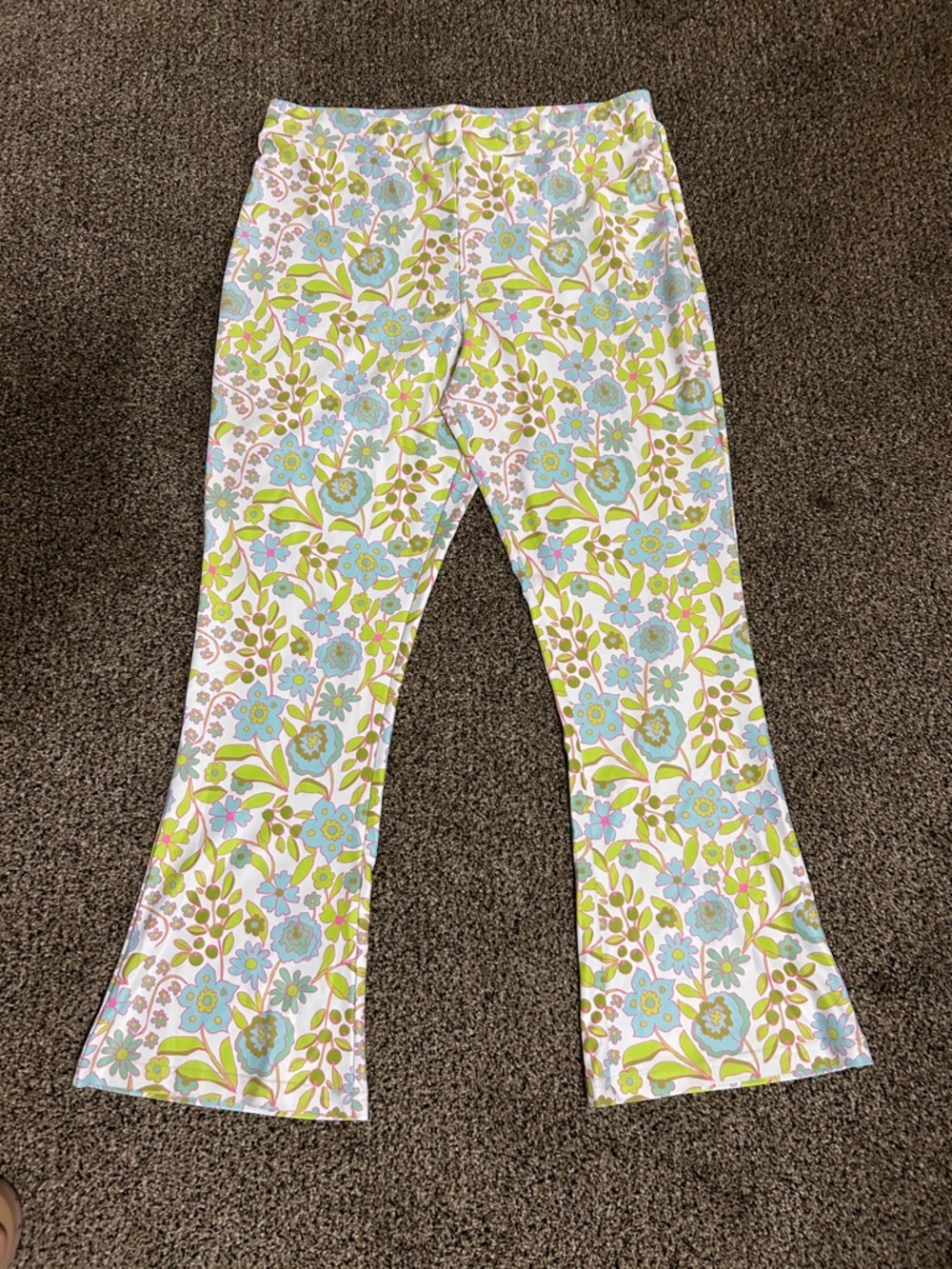 Floral Stretch Flare Leggings - Blue & Green